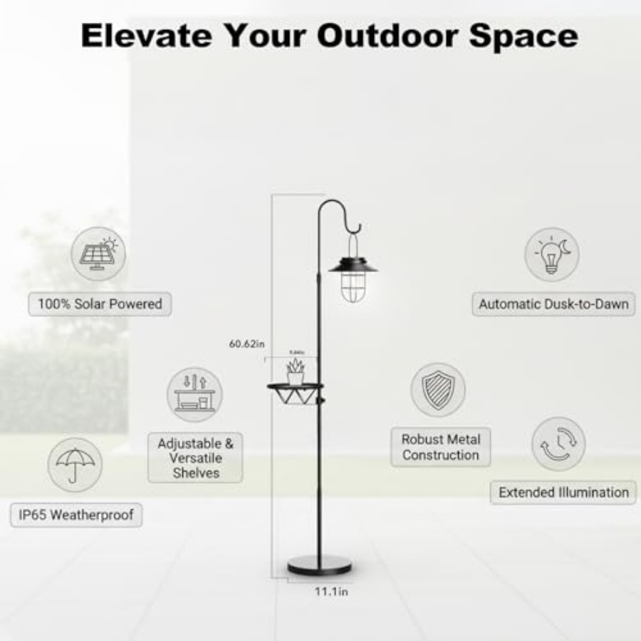 Solar Floor Lamp with Table, 6 - Outdoor Lighting Waterproof review and price