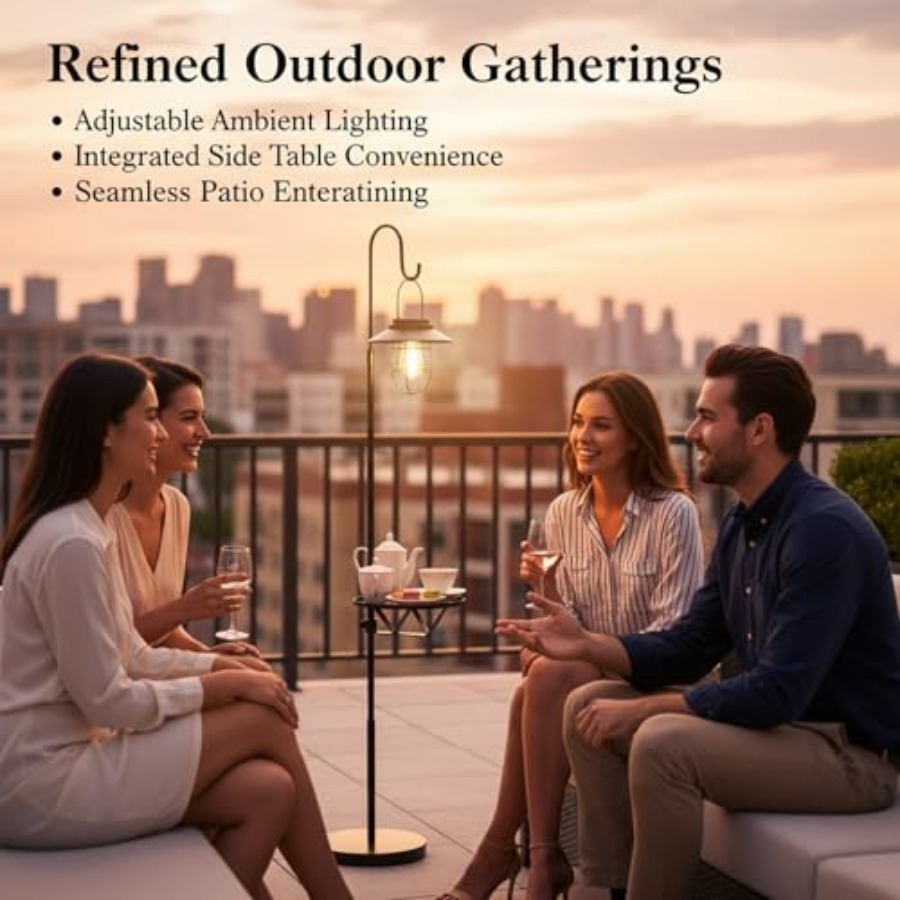 Solar Floor Lamp with Table, 6 - Outdoor Lighting Waterproof review and price