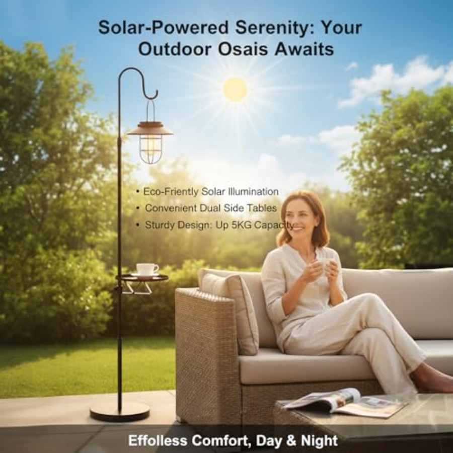 Solar Floor Lamp with Table, 6 - Outdoor Lighting Waterproof review and price