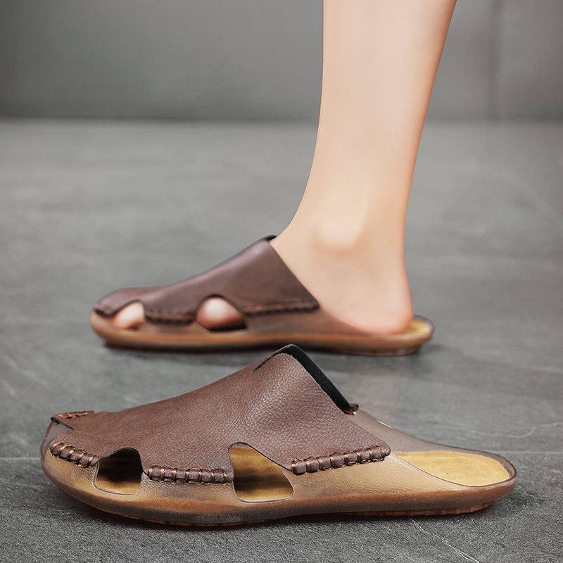 Men Leather Flat Slides Slippe - Outdoor Lighting For Your House review and price